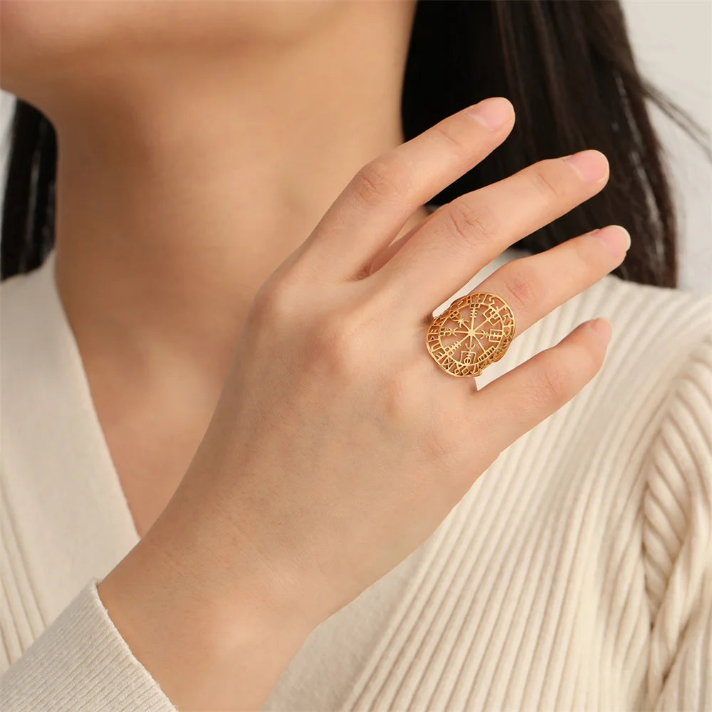 Δαχτυλίδι Vegvisir Βίκινγκ Ρουνική Πυξίδα χρυσό 1