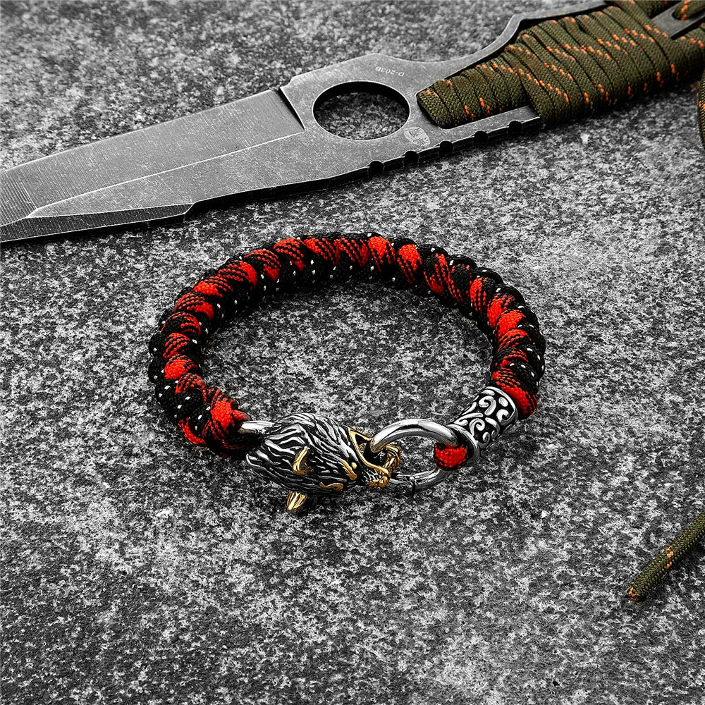 Bracelet Fenrir de Survie - Gourmette en Corde de Parachute Loup Viking 2