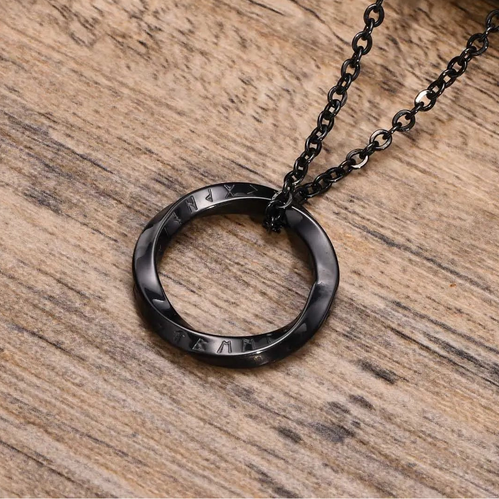 Collier Viking Pendentif Runique Rond noir