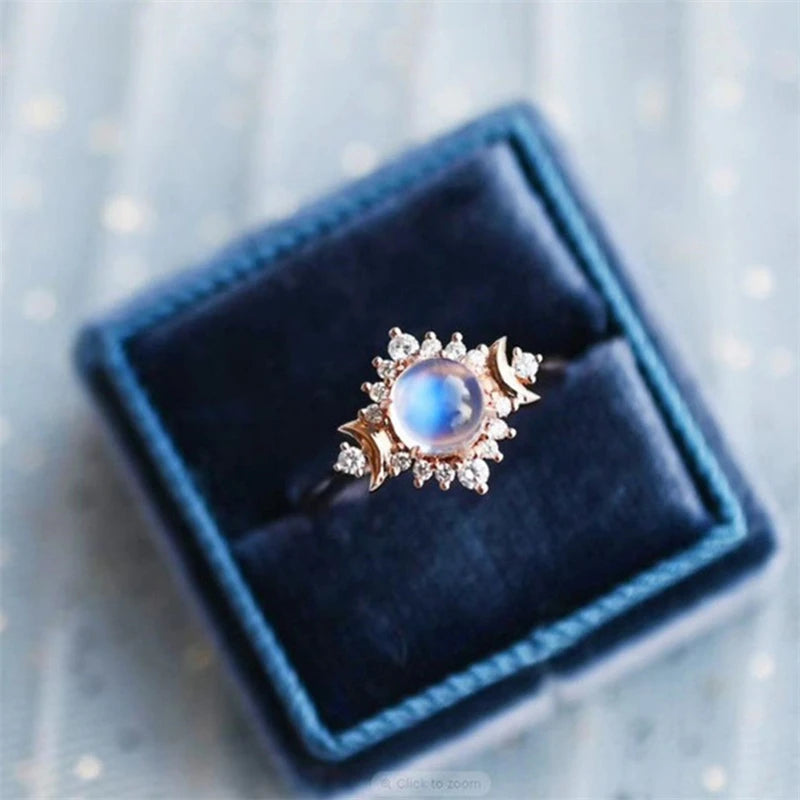 Δαχτυλίδι με στρας και λίθο φεγγαρόπετρας