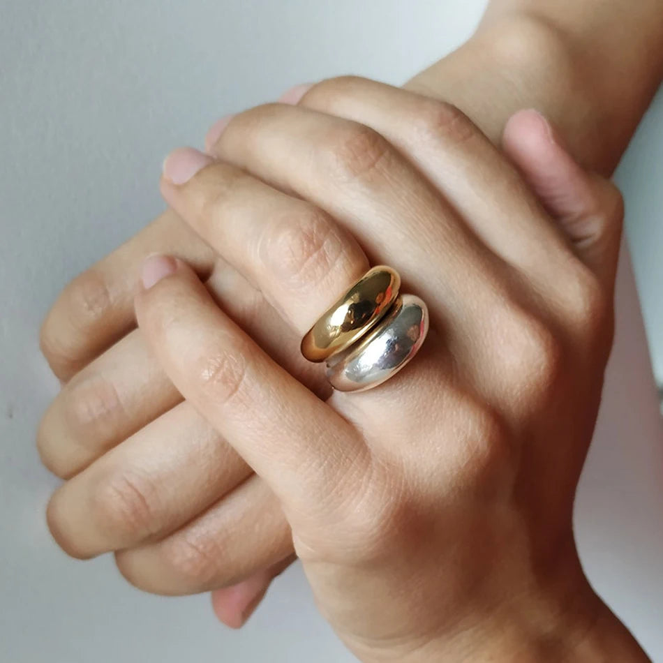 Κομψό Δαχτυλίδι Ευρύ Δακτύλιος Σταγόνα Νερού ασήμι