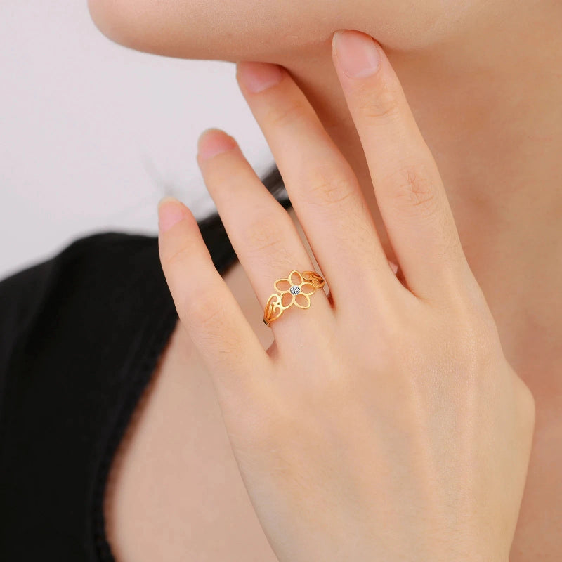 Δαχτυλίδι δαχτυλίδι λουλούδι με 5 πέταλα και χρυσό ζιργκόν
