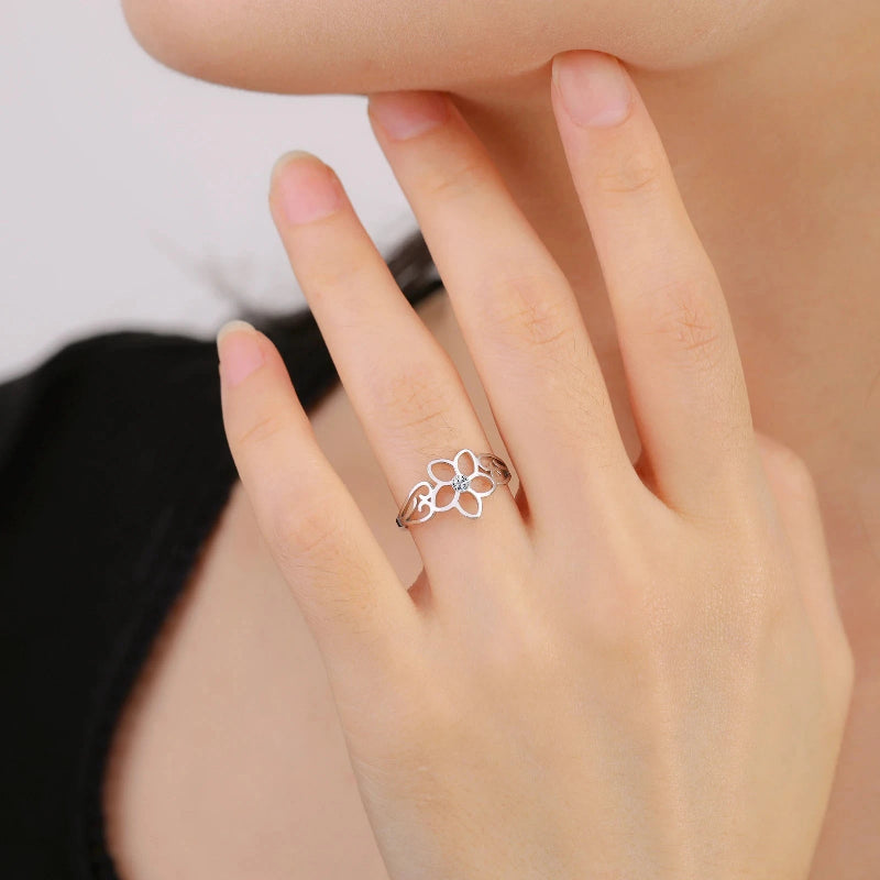 Δαχτυλίδι δαχτυλίδι λουλούδι με 5 πέταλα και ασημένιο ζιργκόν