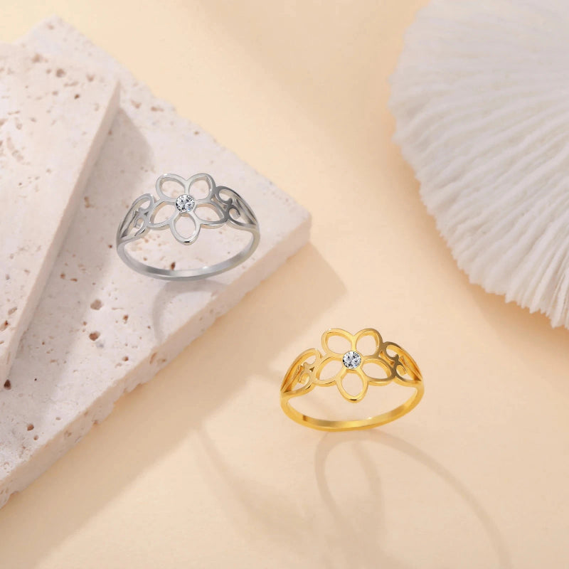 Δαχτυλίδι δαχτυλίδι λουλούδι με 5 πέταλα και ασημένιο ζιργκόν