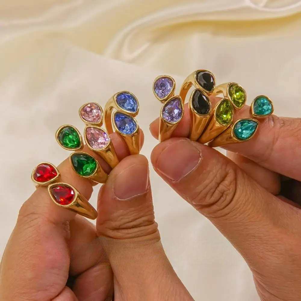 Δαχτυλίδι Δάκρυ Νερού Πολύχρωμη Πέρλα κόκκινη