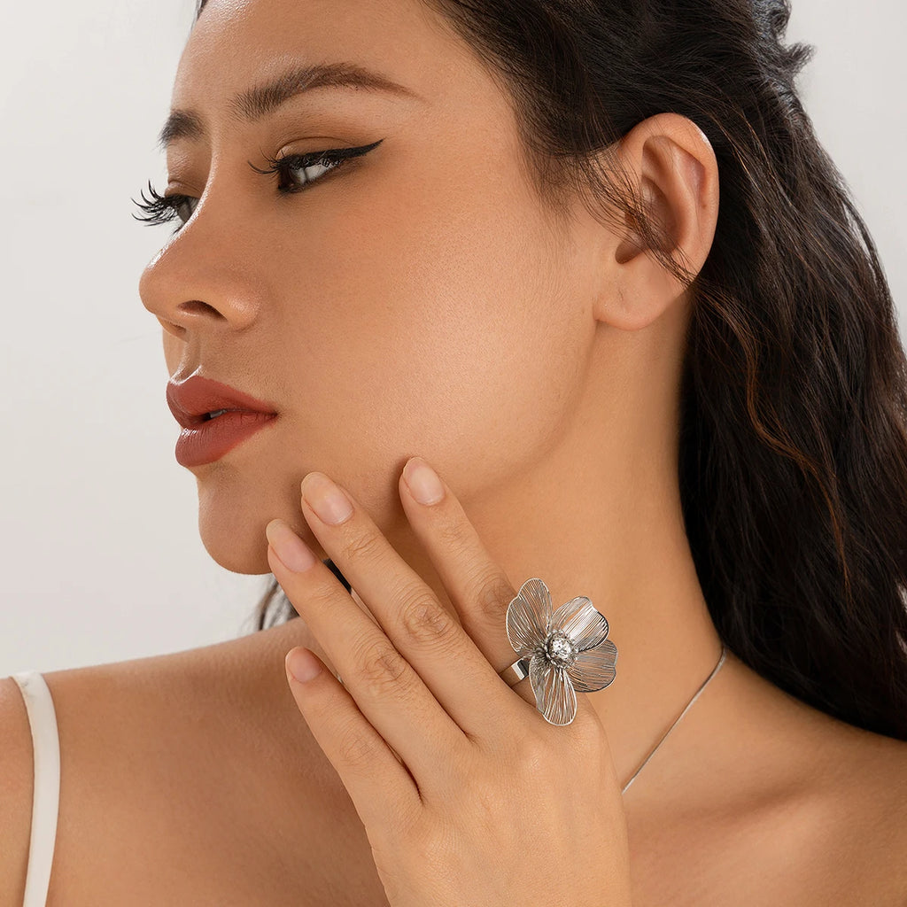 Δαχτυλίδι Δαχτυλίδι Μεγάλο Λουλούδι Λεπτό ασήμι