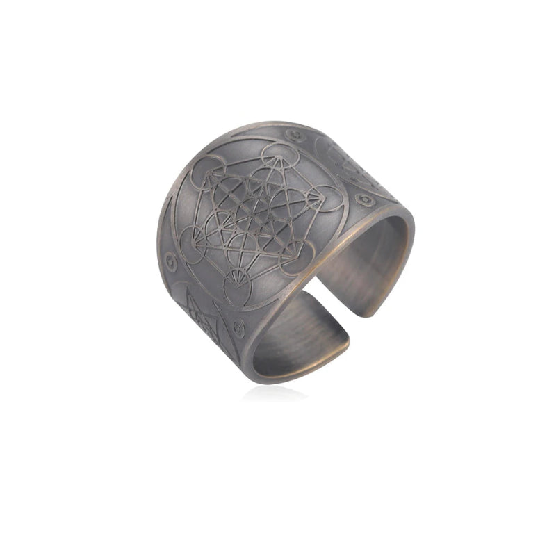 Bague Anneau Homme Cube de Métatron Argent 