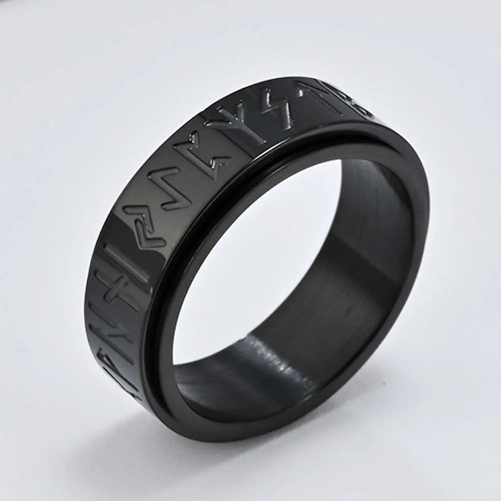 Bague Anneau Viking Homme Anti-Stress Tournant noir