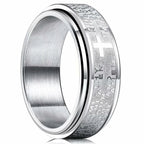 Bague anti-stress rotative avec croix chrétienne argent