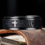 Bague anti-stress rotative avec croix chrétienne noir