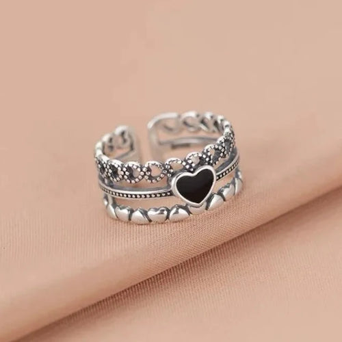 Δαχτυλίδι Ασημένιο Καρδιά Μαύρη Γυναικείο