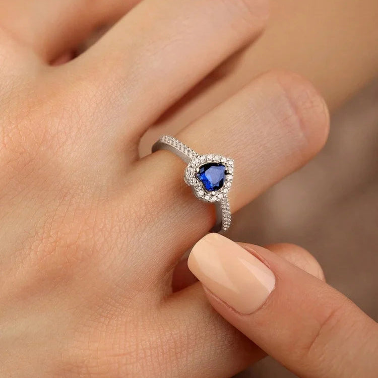 Bague avec Coeur et Zircon bleu et argent
