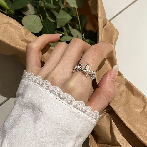 Δαχτυλίδι Στυλ με Λουλούδια και Μαργαριτάρια από Ζιρκόνιο