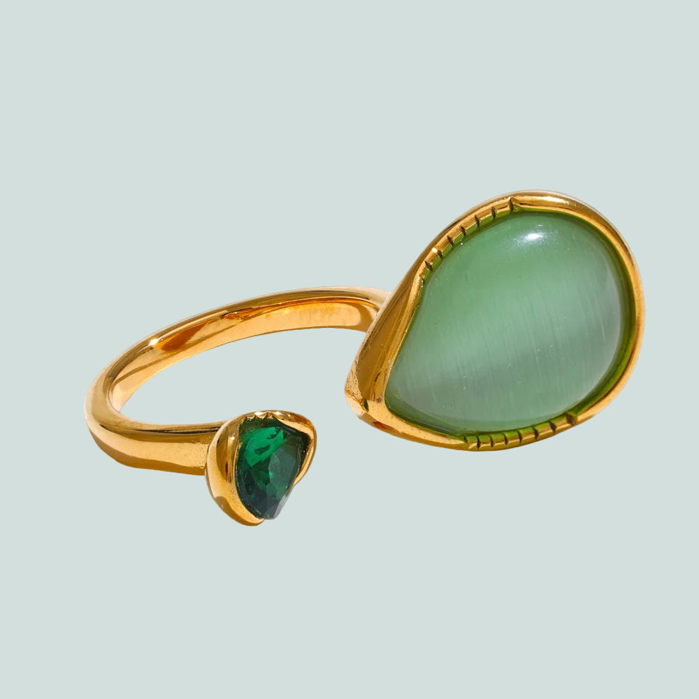 Δαχτυλίδι με σταγόνα νερού από φυσική πέτρα και ζιρκόν