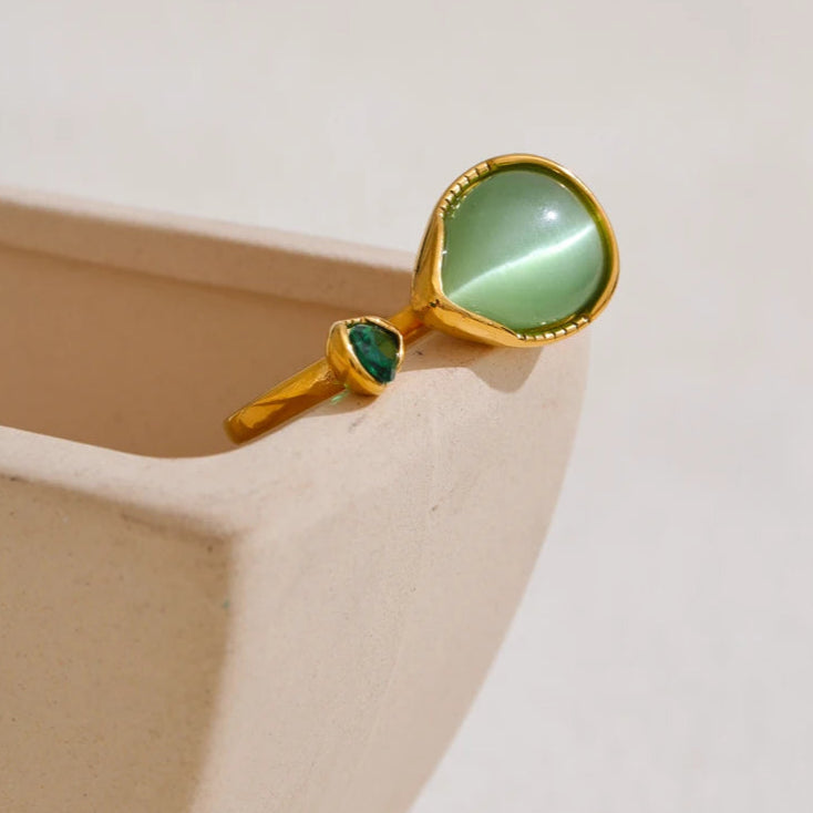 Δαχτυλίδι με σταγόνα νερού από φυσική πέτρα και ζιρκόν