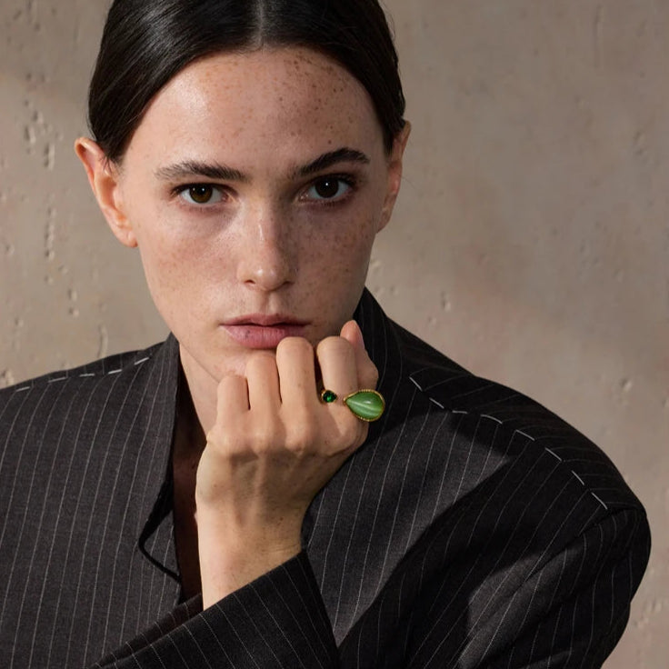 Δαχτυλίδι με σταγόνα νερού από φυσική πέτρα και ζιρκόν