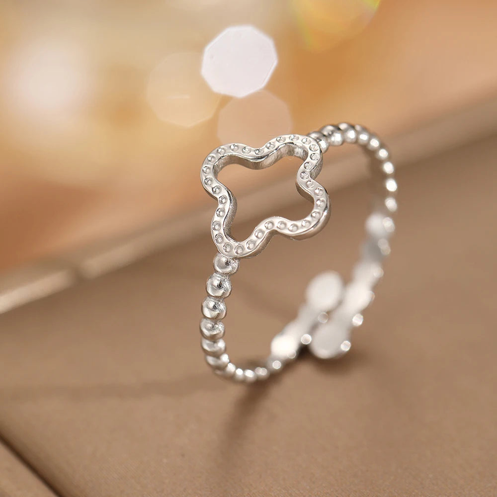 Δαχτυλίδι με τριφύλλι 4 φύλλων για γυναίκες ασήμι