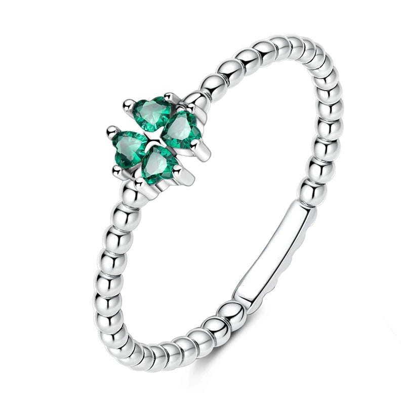 Δαχτυλίδι με τετράφυλλο τριφύλλι σε πράσινο χρώμα