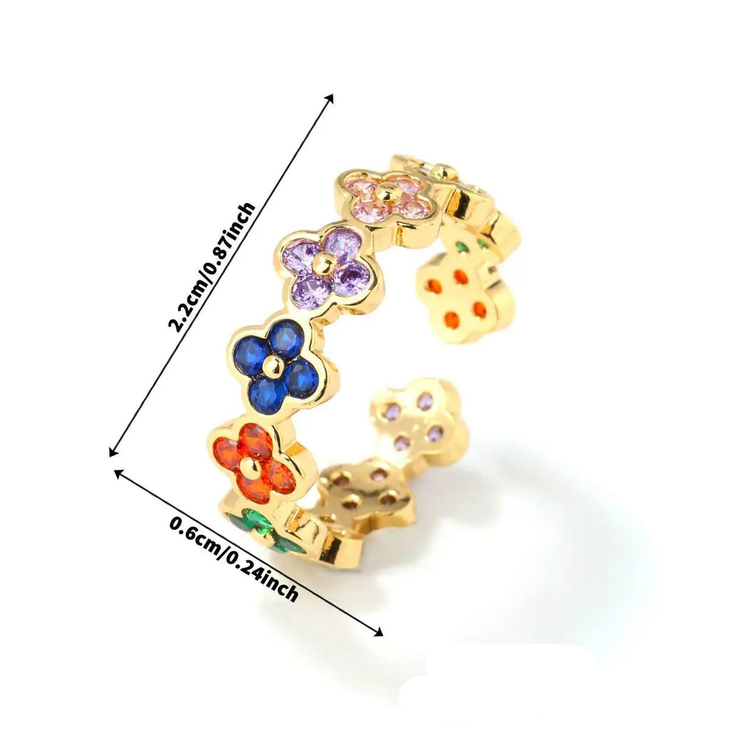 Δαχτυλίδι με πολύχρωμα τετράφυλλα τριφύλλια σε ζιρκονία