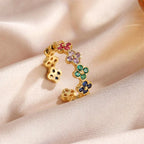 Δαχτυλίδι με πολύχρωμα τετράφυλλα τριφύλλια σε ζιρκονία χρυσό