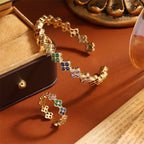 Δαχτυλίδι με πολύχρωμα τετράφυλλα τριφύλλια σε ζιρκονία χρυσό