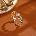 Δαχτυλίδι με πολύχρωμα τετράφυλλα τριφύλλια σε ζιρκονία χρυσό