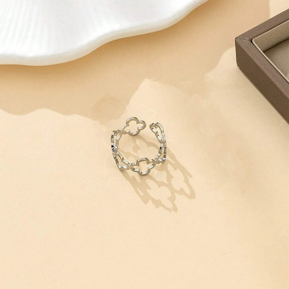 Bague avec Trèfles à 4 Feuilles Porte Bonheur argent