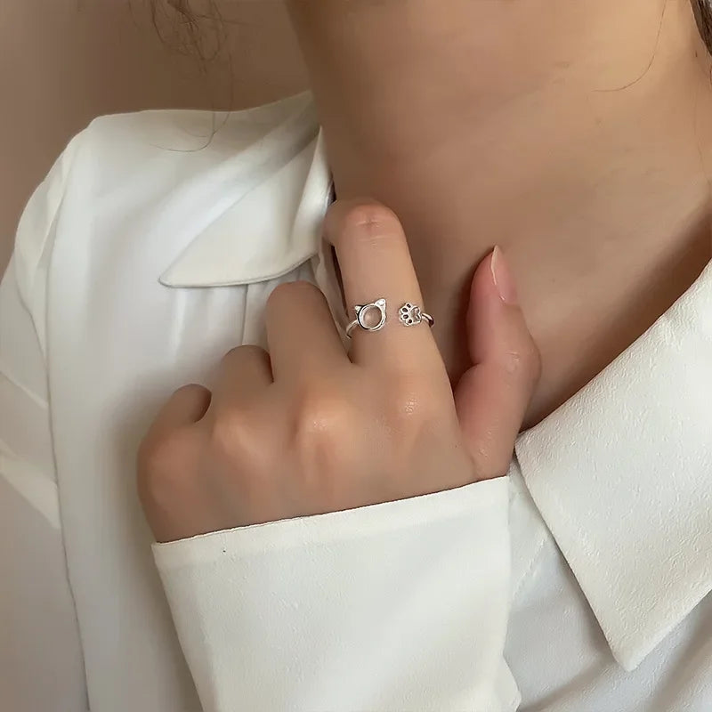 Δαχτυλίδι Γάτα Δαχτυλίδι με Ασημένιες Πατούσες