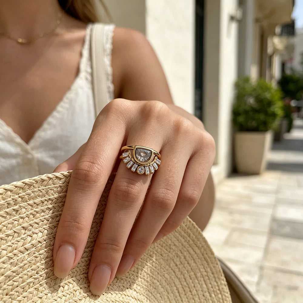 Bague demi-cercle soleil doré