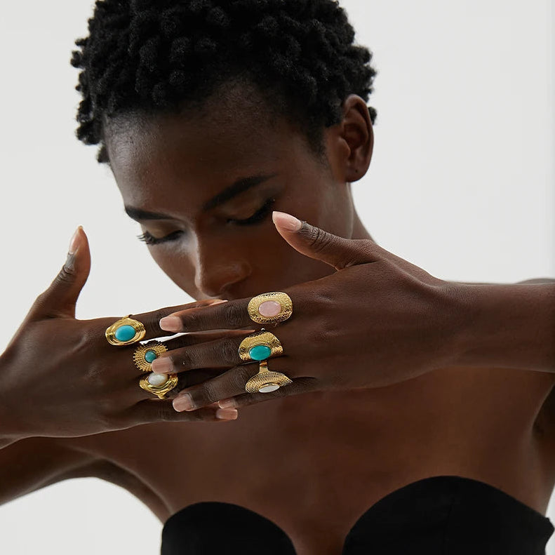 Bague Ethnique avec Pierre Naturelle 