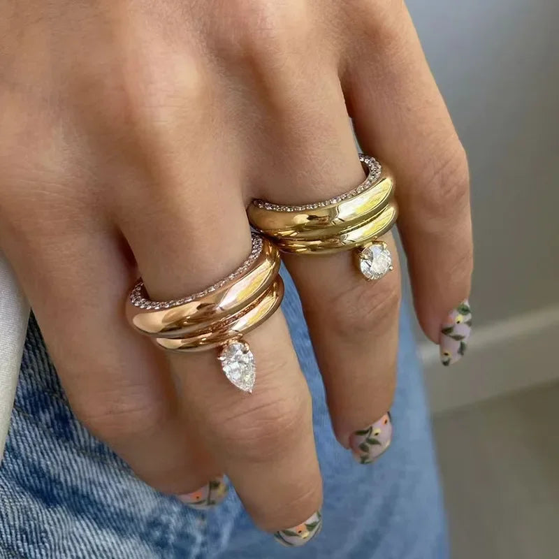 Δαχτυλίδι Λεπτό Δάκρυ Νερού με Μαργαριτάρι από ζιρκόνιο 1