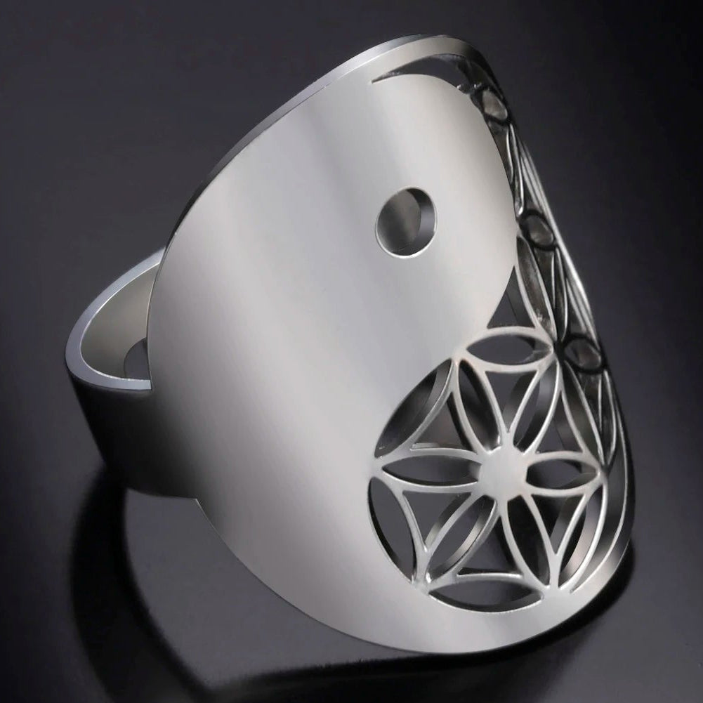 Δαχτυλίδι Γεωμετρικό Yin Yang ασημί