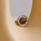 Φαρδύ ρυθμιζόμενο δαχτυλίδι και πέτρα ματιού της τίγρης ασημί