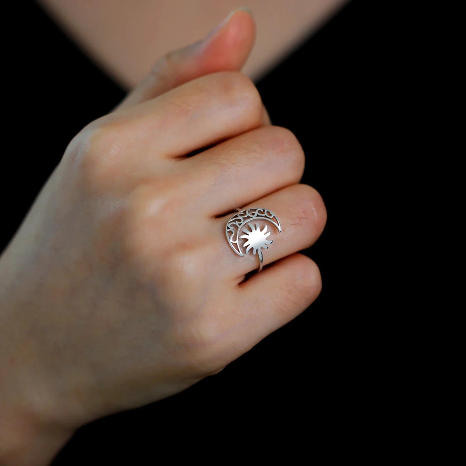 Δαχτυλίδι Φεγγάρι και Ήλιος ασημί