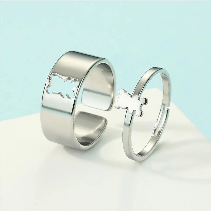 Δαχτυλίδι Αρκούδα 2 Τεμάχια Ασήμι