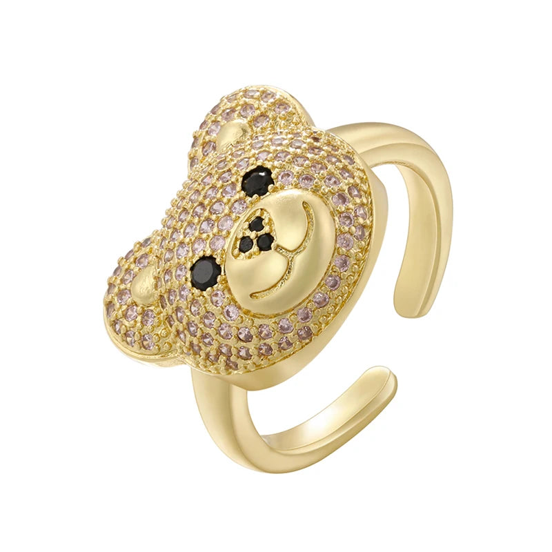 Δαχτυλίδι Αρκούδα Πέτρα Χρυσό Και Ροζ