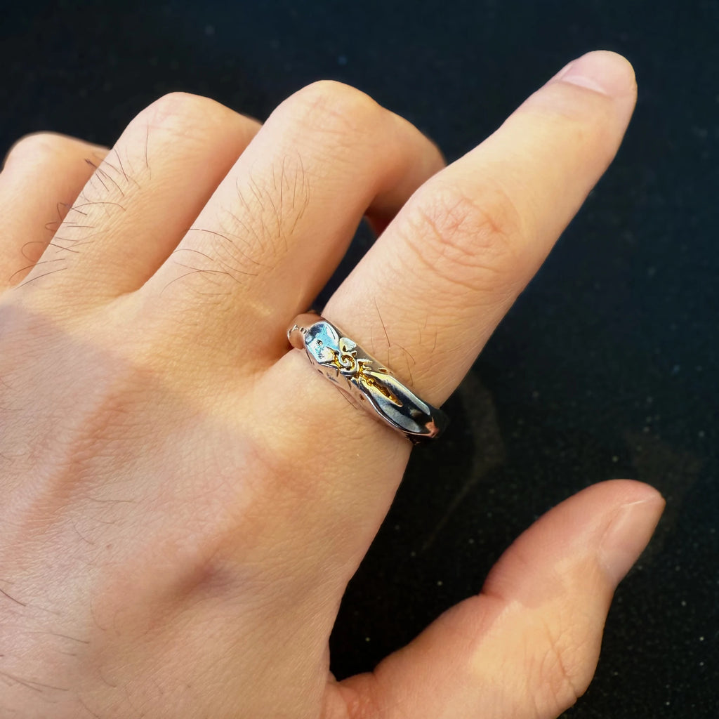 Bague ouverte homme motif étoile solaire
