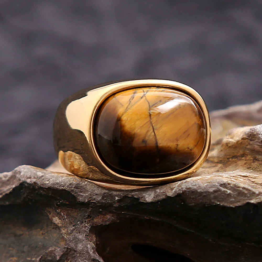 Bague Pierre Oeil de Tigre Homme Femme or
