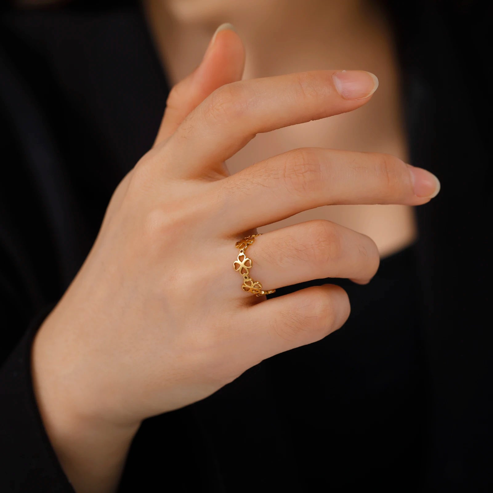 Δαχτυλίδι Ρετρό με Τετράφυλλα Τριφύλλια για Γυναίκες χρυσό