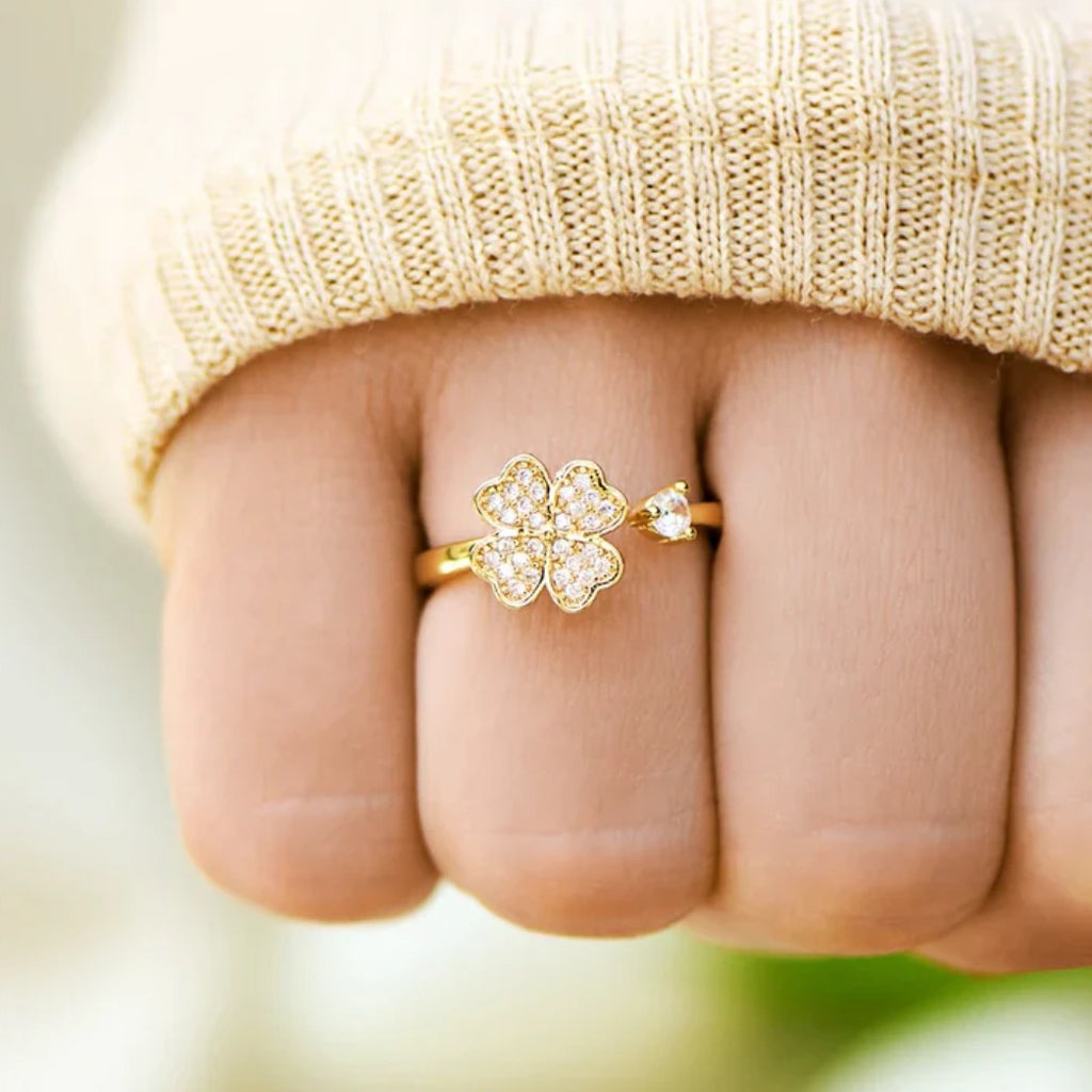 Bague trèfe porte-bonheur anti-stress rotative