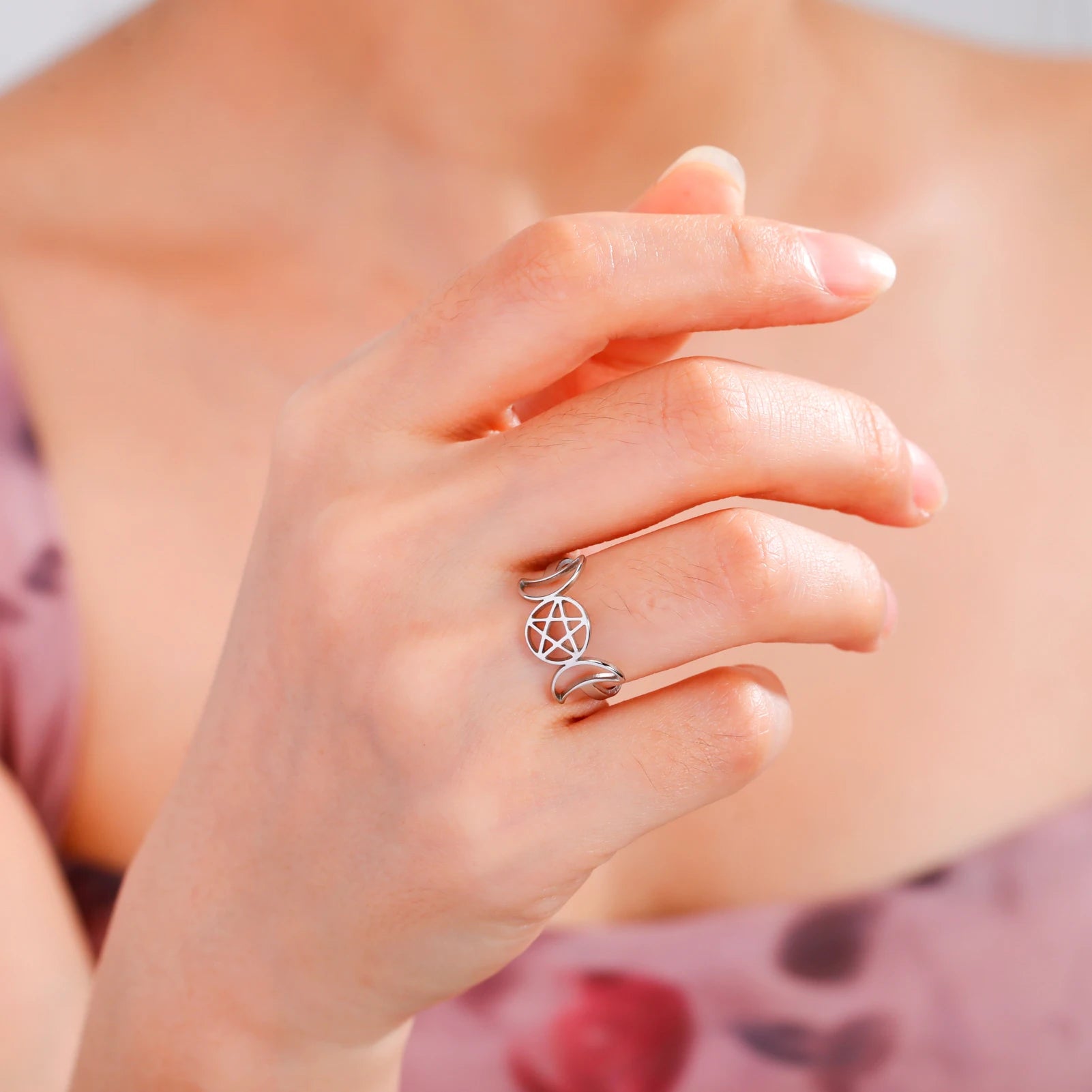 Δαχτυλίδι Τριπλή Σελήνη Λεπτή Μαγεία Γυναικεία Wiccan ασήμι A