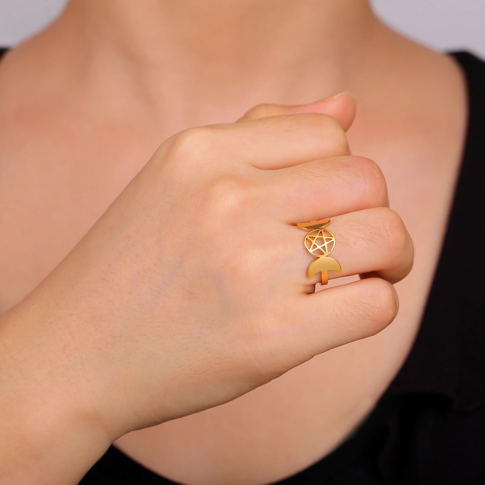 Δαχτυλίδι Τριπλή Σελήνη Λεπτή Μαγεία Γυναικεία Wiccan χρυσό A
