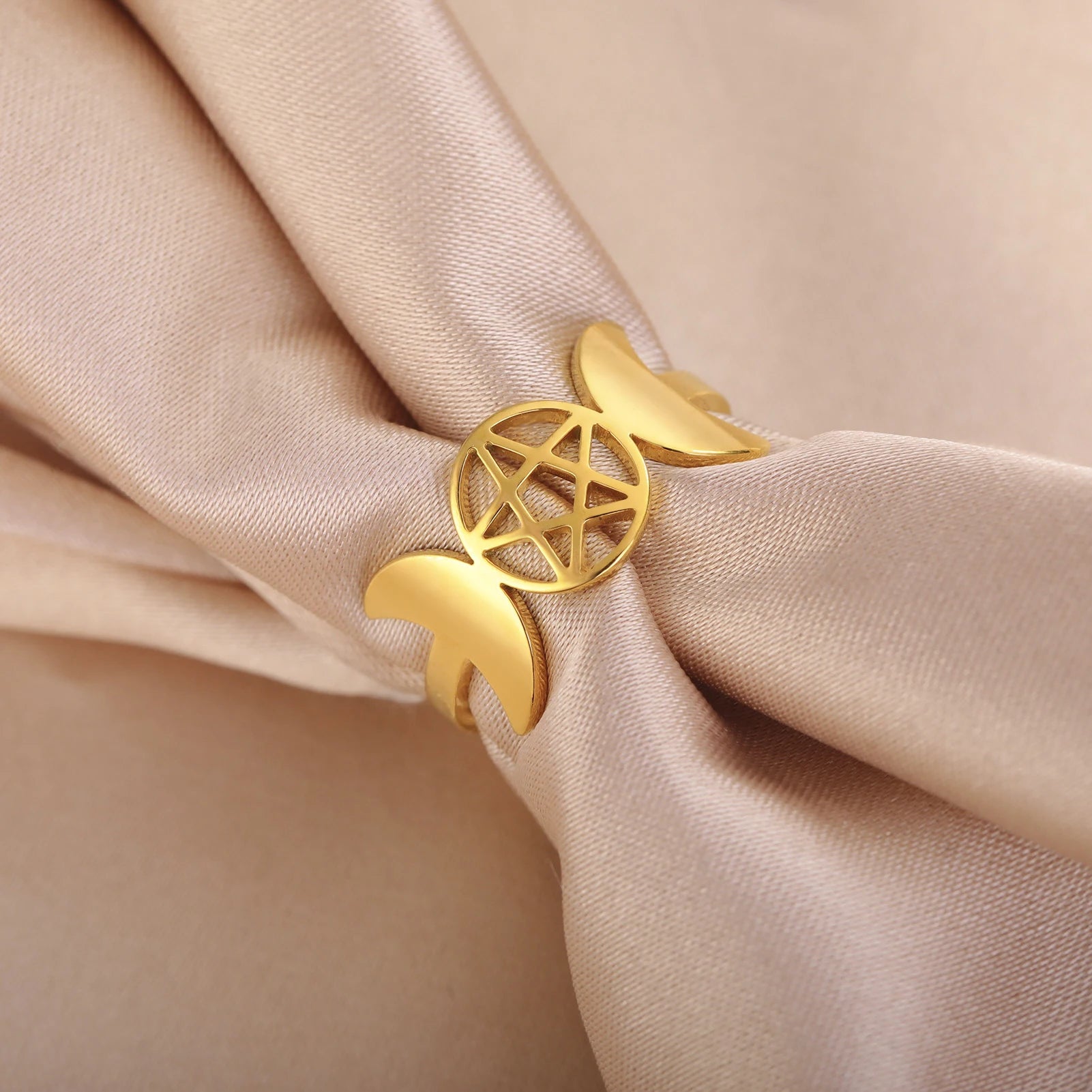 Δαχτυλίδι Τριπλή Σελήνη Λεπτή Μαγεία Γυναικεία Wiccan χρυσό A