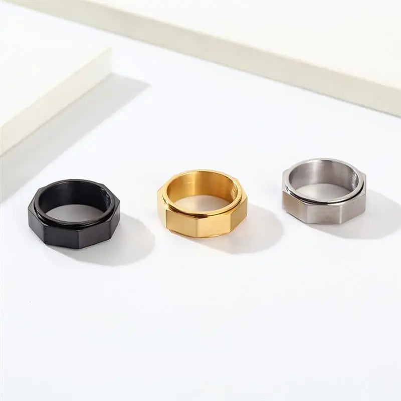 Bague unisexe anti-stress rotative hexagonale