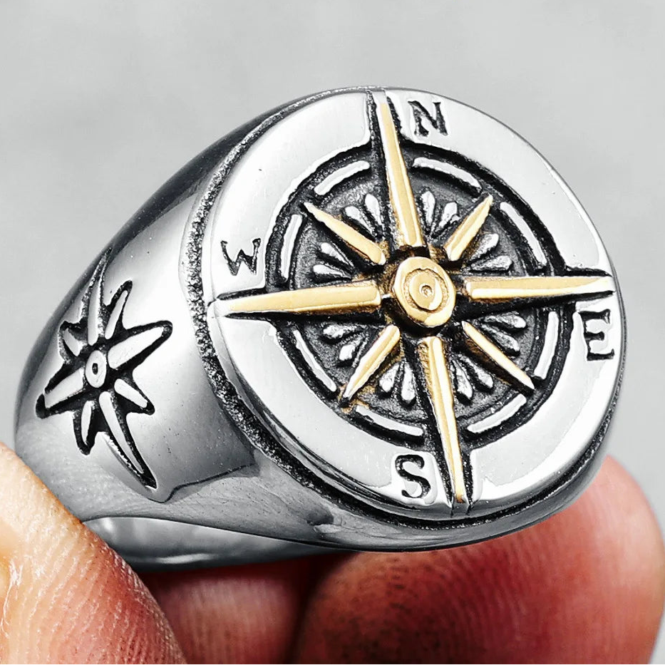 Δαχτυλίδι Vintage Πυξίδα Ρόδο των Ανέμων για Άντρες ασημί και χρυσό