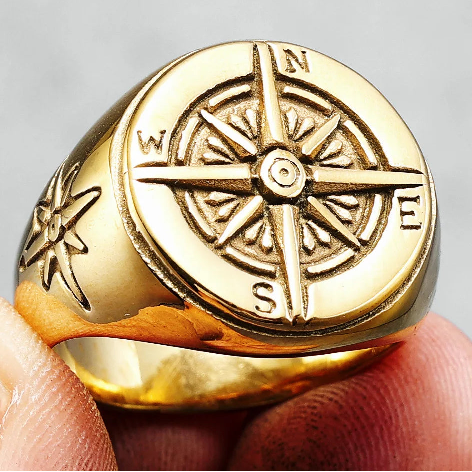 Δαχτυλίδι Vintage Πυξίδα Ρόδο των Ανέμων για Άντρες χρυσό
