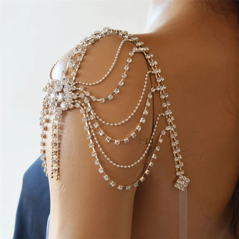 Γυναικείο Κόσμημα Ώμου με Ζιρκόν - Κλείδα & Αλυσίδα Ώμων