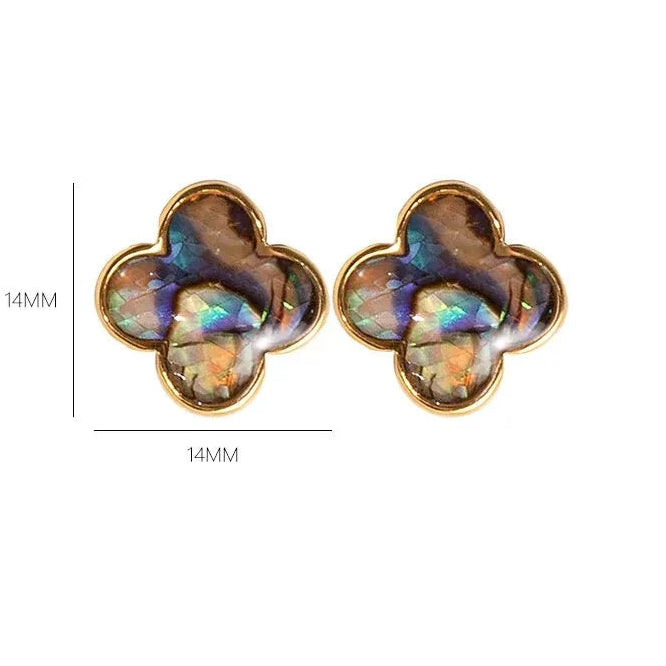 Σκουλαρίκια καρφίτσα με τετράφυλλο τριφύλλι από φυσική πέτρα