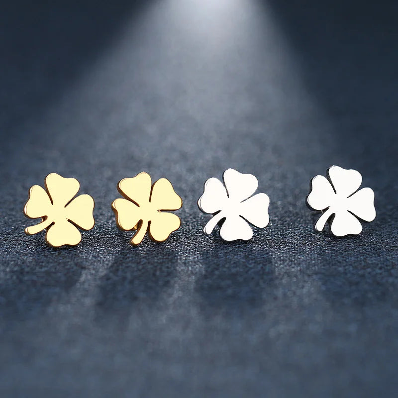 Σκουλαρίκια καρφάκια με τετράφυλλο τριφύλλι γούρι χρυσό