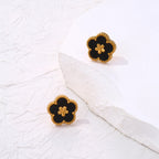 Σκουλαρίκια καρφωτά με τριφύλλι 5 φύλλων μαύρο